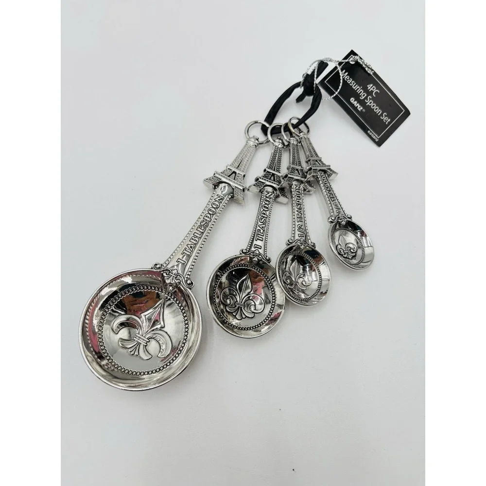 NWT Ganz Paris Eiffel Tower Measuring Spoons Set 4 Pc Fleur de Lis Kitchen Decor